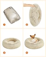 Feandrea Donut Dog Bed Cat Bed 60 cm Fluffy Long Plush Khaki view 5