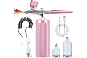 RHINOWISDOM Airbrush Kit-Cordless Airbrush Compressor, Auto Handheld Airbrush Gun, Rechargeable,Portable Wireless Air Brush, Airbrush Machine for Nail Art, Painting, Cake Decor, Barber, Makeup, Model (Pink)