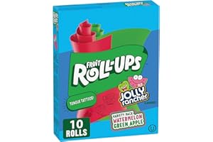 Betty Crocker Fruit Roll-Ups Variety Pack Jolly Rancher Green Apple and Watermelon, Fruit Flavoured Snacks, Pack of 10 Rolls