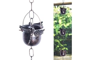 DUSVALLY Rain Chain, 8.5FT Metal Dragonfly Rain Chain, Functional and Decorative Replacement for Gutter Downspouts, Divert Water and Home Display, Adjustable Length, 12 Cups, Black