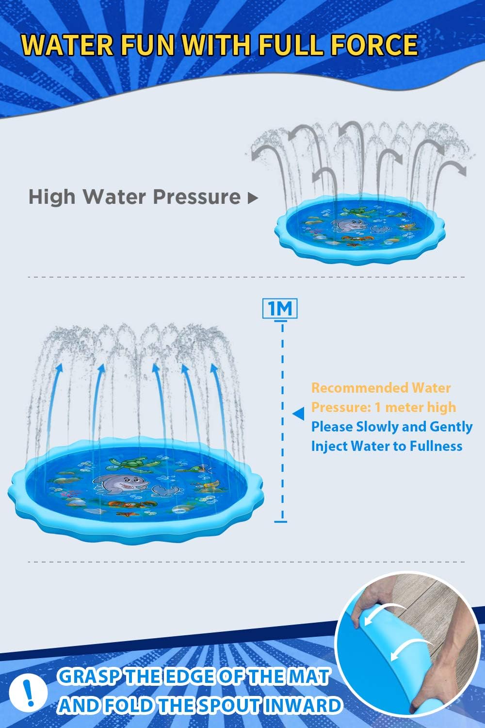 QPAU Splash Pad, 68" Sprinkler for Kids Dogs, Kiddie Baby Shallow Pool,Outside Toys Water Toys for Kids, Outdoor Toys for Toddlers Age 3-5 (Blue): Toys & Games
