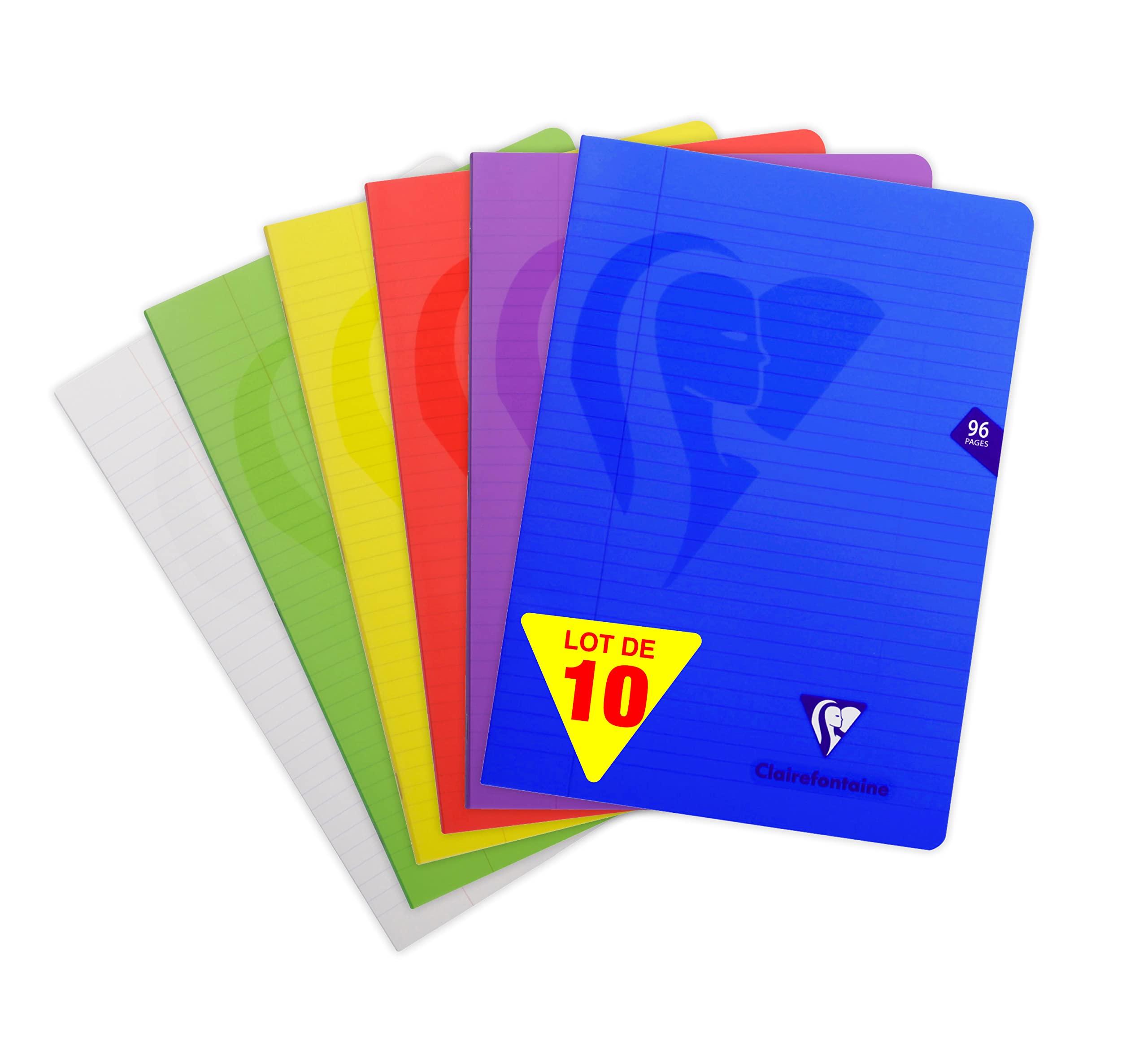 Clairefontaine 303165C Set of 10 Mimesys Stapled Notebooks - A4 21x29,7cm - 96 Lined Pages with Margin - White Paper 90g - Transparent Cover - Random Colours