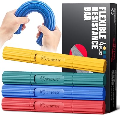 FitBeast Hand Exerciser Bars 4 Piece Set Yellow Green Blue Red 6-25 Lbs