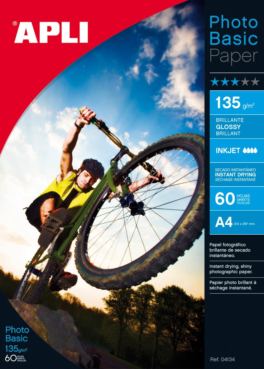 APLI Bag of 60 Sheets, Glossy Paper A4 135 g.,