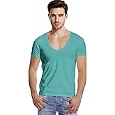 Zbrandy Mens Deep V Neck T-Shirts Vneck Tshirt Low Cut Undershirts Slim Fit Short Sleeve Tees