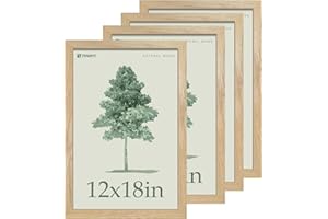 TENIBYC 12x18 Poster Frame 4 Pack, Textured Natural Solid Wood Picture Frame, HD Tempered Glass, Wall Gallery Photo Frame