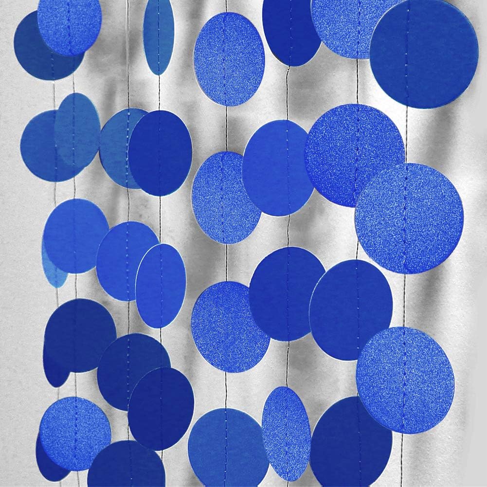 Cheerland Glossy Royal Blue Circle Paper Garland Hanging Polka Dot Streamer Party Decoration Bunting Banner Backdrop Decor for Boys Birthday/Wedding/Baby Shower/Engagement/Graduation/Grad