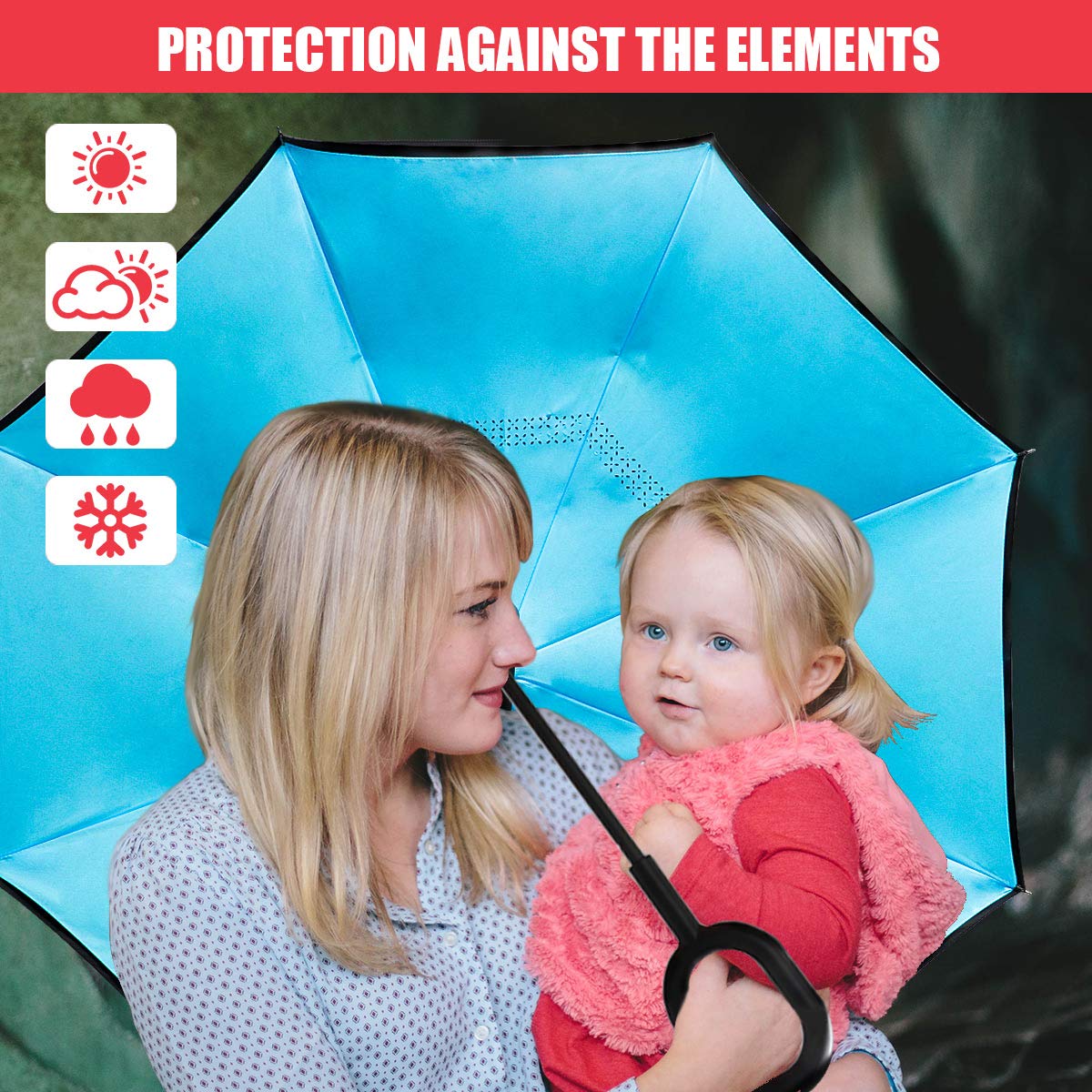 Monstleo Double Layer Inverted Umbrella Cars Reverse Umbrella, Windproof UV Protection Big Straight Umbrella for Car Rain Outdoor With C-Shaped Handle and Carrying Bag …