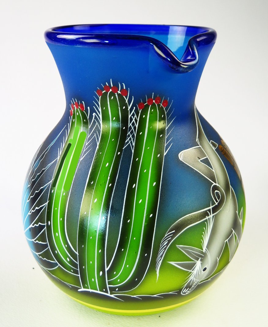 Mexican Margarita Glasses and Pitcher set with display rack, Hand Blown