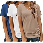 HOTOUCH Womens T Shirts Short Sleeve V Neck Basic Tee Soft Casual Loose Fit Summer Tops Outfits 2025 Fashion
