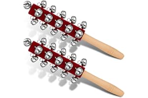 KYMQLYW 2 Pcs Christmas Hand Jingle Bells Wooden Handle Sleigh Bells Christmas Stick Jingle Bells Shaker Rattle Musical Percussion Handheld Bells Holiday Xmas Gifts (Red)