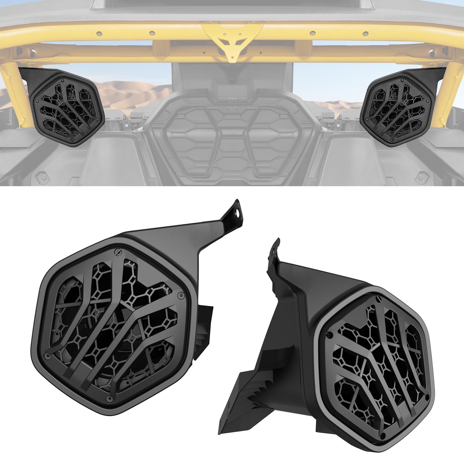 Photo 1 of XUTVOTOR 6.5" Rear Speaker Pods for 2024-2025 Can-Am Maverick R, UTV Surround Rear Seat Speaker Mount Brackets for Can Am Maverick R MAX X RS 2024+ Accessories(Speakers Not Included)