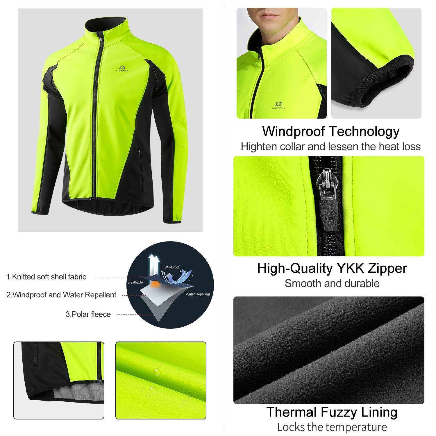 LAMEDA Fahrradjacke Herren Winter Thermo Softshelljacke Radjacke Wasserdicht Winddicht Atmungsaktiv Reflektierend Laufjacke Herbst Damen für Radfahren Sport Laufen Wandern Grün L 5