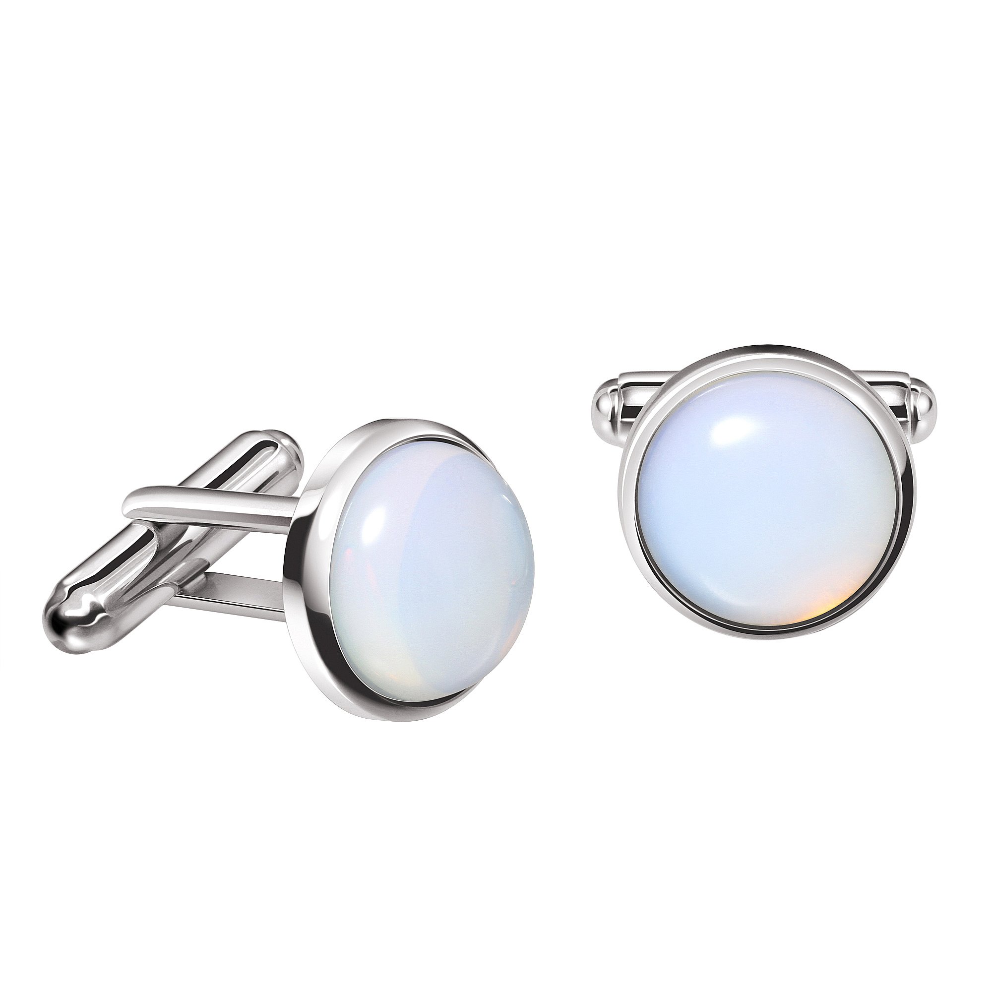 Franki Baker Natural White Chalcedony Gemstone 925 Sterling Silver Cufflinks