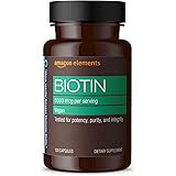 Amazon Elements Vegan Biotin 5000 mcg - Hair, Skin, Nails - 130 Capsules (4 month supply) (Packaging may vary)
