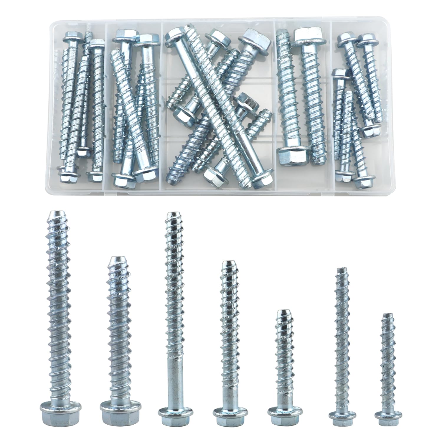 25 Pcs Concrete Self Tapping Anchor Bolt Kit(M6/M8/M10),Flange Hexagonal Head Screw Anchor,Used For Fixing On Masonry,Marble, Brick,Wood,Stone(50/75/100mm)