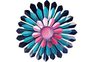 LITIALLY 12 Inches Metal Flower Wall Art Garden Decor Cute Flowers Decorations, Bathroom Wall Decor Hanging for Outside Yard Porch Lawn (Blue)