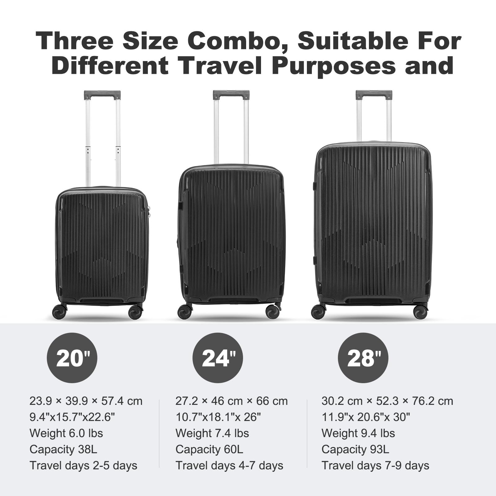 Nazhura Luggage Set, 3-Piece Hardside Suitcase Set, 20-inch Carry On, 24-inch, 28-inch Luggage