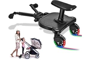 DALPI Buggy Board with Seat, LED Light-Up Wheels, Adjustable Stroller Ride-On Board Attachment, Stand/Sit 2-in-1, Foldable To