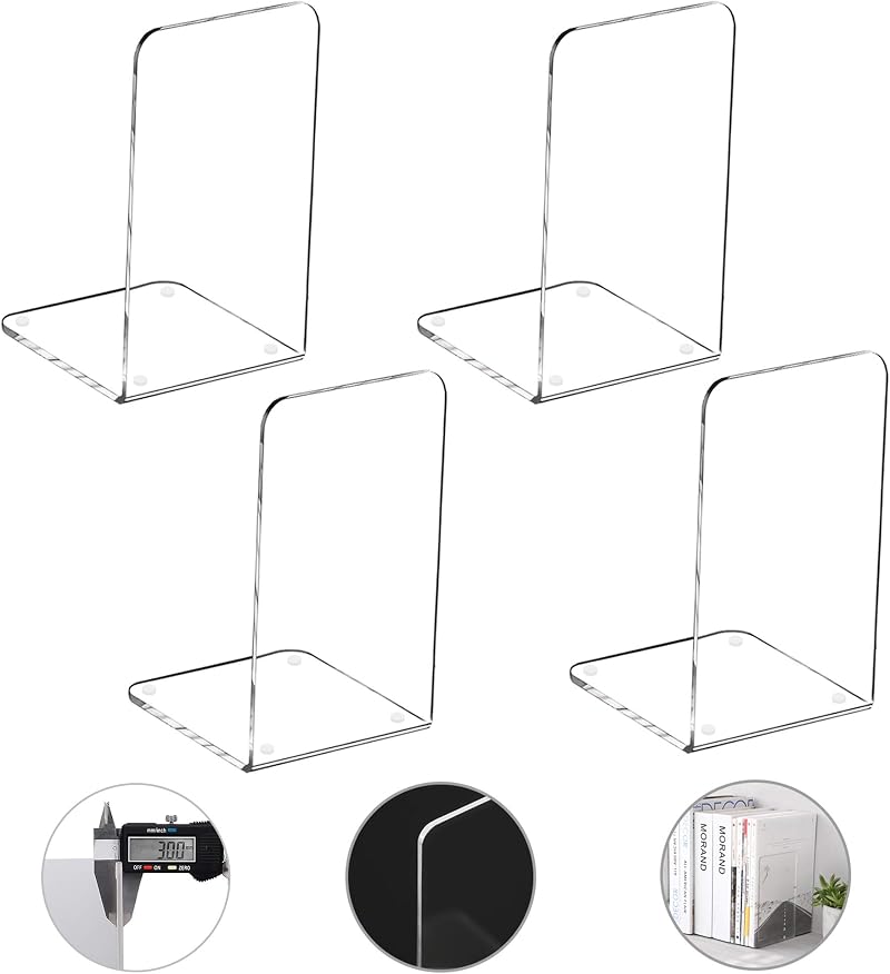 MerryNine Plastic Acrylic Bookends Pair Clear Desk Organizer Shelf Decor