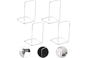 MerryNine Clear Book Ends 4pcs, Acrylic Bookends for Shelves, Non-Slip Bookend Decorative for Heavy Duty Book, Books Holder Stopper for Kids, Bookshelf Dividers Books Organizer for Office Home School