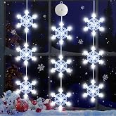 LYUBASA 3Pack Christmas Window Lights Decorations White Snowflake String | Battery Powered with Timer Lighted LED Hanging Sucker Cup for XmasTree Indoor Decor