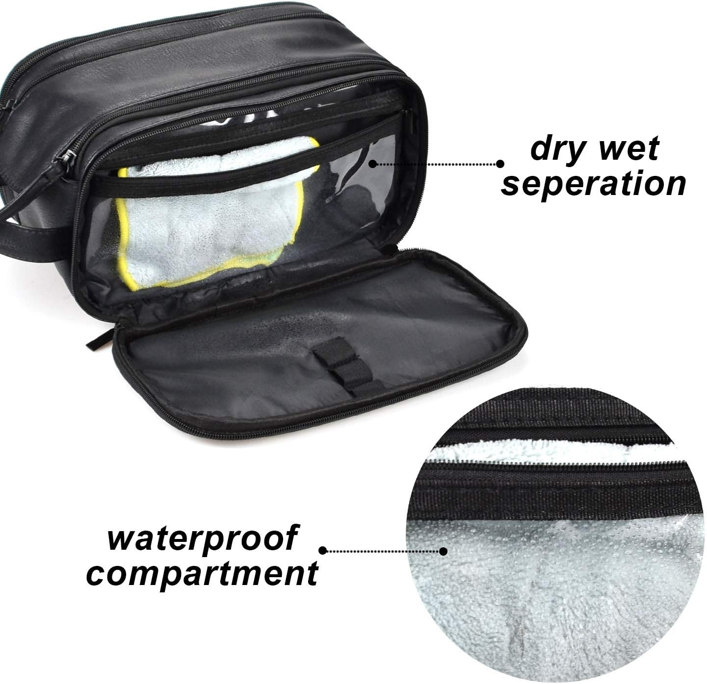 Loteaf Toiletry Bag for Men PU Leather Water-Resistant Travel Toiletry Bag Organizer Dopp Kit for Toiletries Accessories