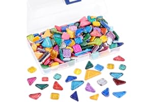 Swpeet 1 Pound Mixed Colors Shine Crystal Series Mosaic Tiles Assortment Kit, Square and Triangle Genuine Mosaic Tiles Glitte