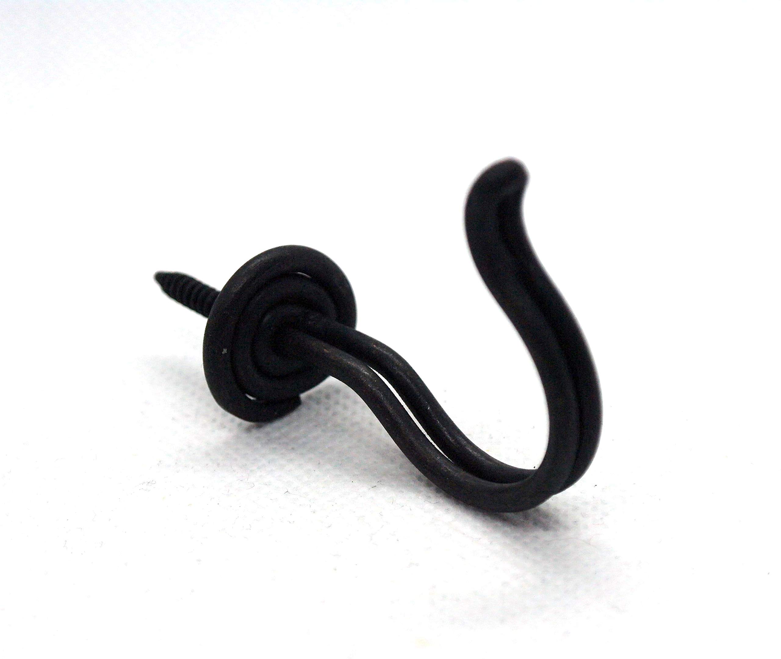Rustic Antique Style Hooks Black galvanised Finish Steel 42mm Hook Length with 22mm Screw Length (Pack of 1 Hook)