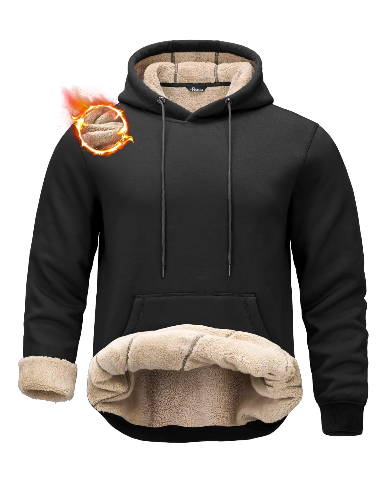Pudolla Hoodie for Men Sweatshirts Hoodies Pullover Sweatshirts Sherpa Fleece Lined Hoodie Men Plain Hoodie(black L)