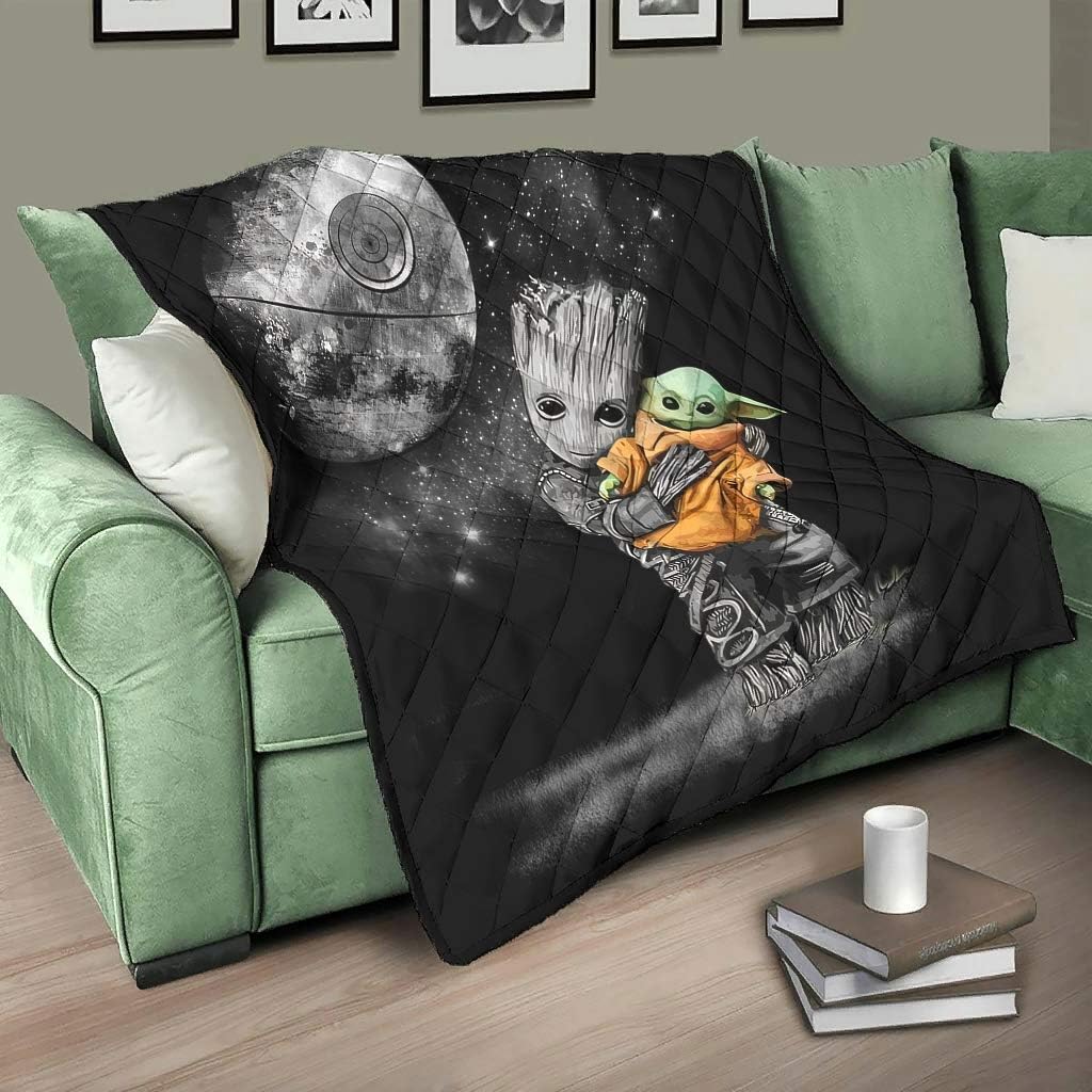 Caixiabeauty Baby Groot Hugging Yoda Bedspread Quilt Bed Throw Sofa