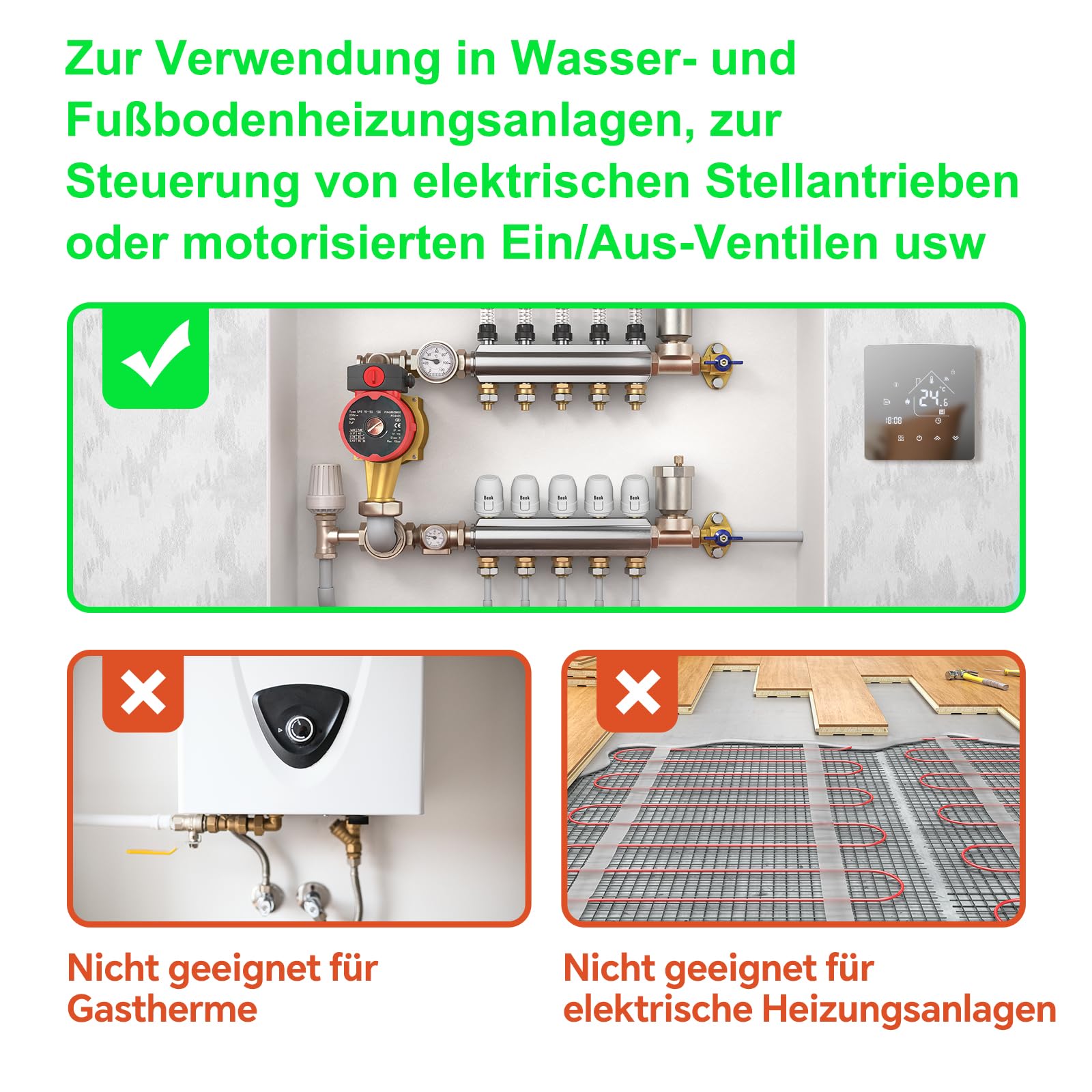 Beok Spiegel Thermostat Fussbodenheizung Smart, WiFi Raumthermostat Heizungsthermostat mit Digitales LCD Wandthermostat für Wasser Fußbodenheizung Kompatibel Tuya, Alexa,Google Home 3A TGR85WIFI-WP 7