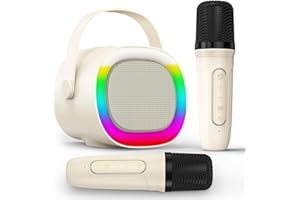 LENRUE Karaoke Machine for Kids with 2 Wireless Microphone, 4 Magic Voices, Karaoke for Girls Boys, Best Birthday Gifts for Kids 4, 5, 6, 7, 8, 9, 10, 11, 12+ (Beige 2 Mic)