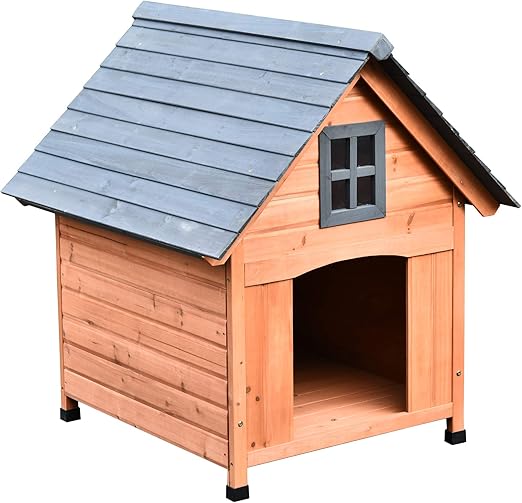 Pawhut Hundehütte im Kabinenstil, Hundehaus, Tannenholz, Natur, 81,3 x