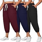 Neer 3 Pack Women's Plus Size Capri Joggers Sweatpant Cropped Yoga Legging Drawstring Pocket Casual Workout Baggy Pant