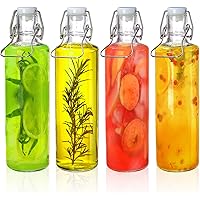 Cididu 4 Pack 33Oz Flip Top Bottles, 1L Airtight Swing Top Glass Bottle with Handle for Beer, Home Brewing, Kombucha, Juice, 