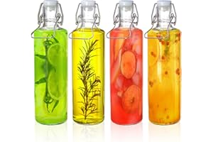 Cididu 4 Pack 33Oz Flip Top Bottles, 1L Airtight Swing Top Glass Bottle with Handle for Beer, Home Brewing, Kombucha, Juice, 