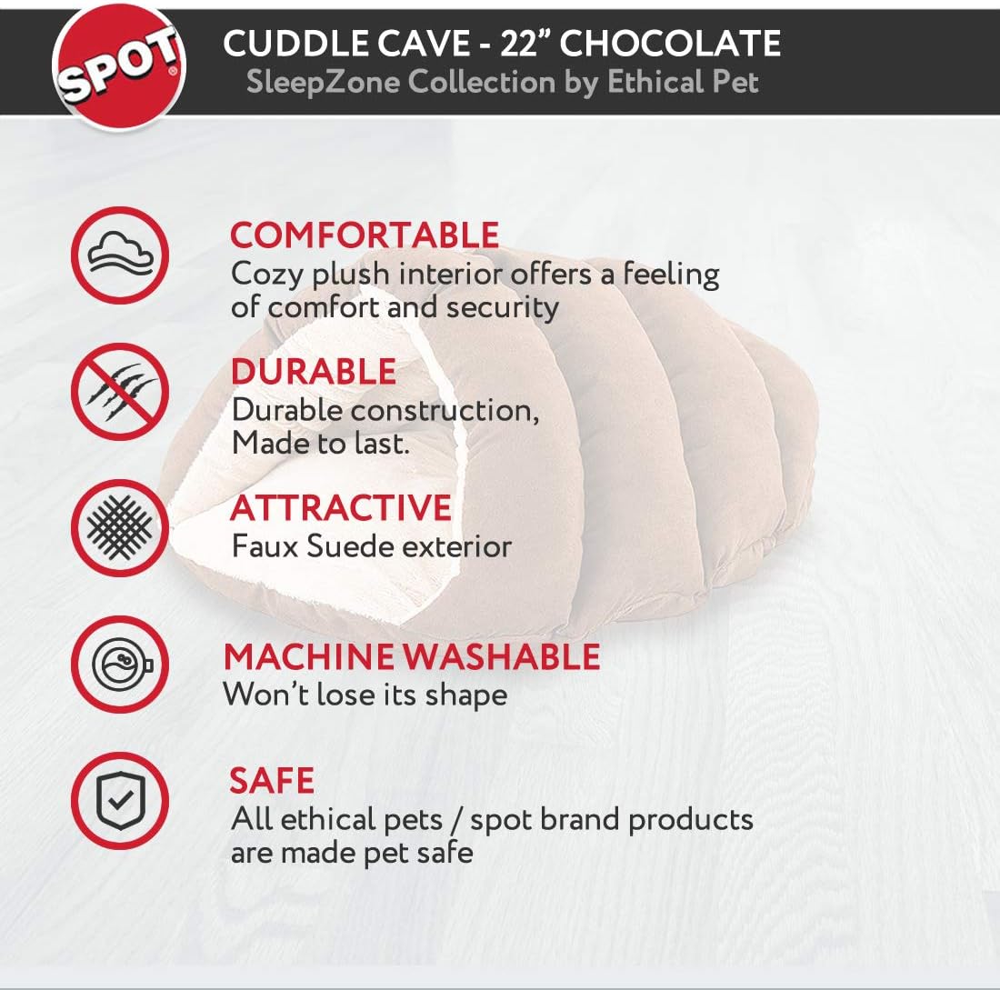SPOT Ethical Pets Sleep Zone Cuddle Cave - 22” Chocolate - Pet Bed for Cats and Small Dogs - Attractive, Durable, Comfortable, Washable, Cuddle Cave Pet Bed, 22x17 : Pet Supplies
