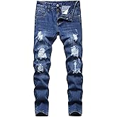 Boy's Stretch Comfy Ripped Jeans Skinny Stylish Distressed Washed Denim Jeans Pants