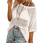 RITERA Plus Size Women Crochet Cover Up Summer Scoop Neck Swimwear Hollow Out Sweater Tops Vacation Beach Shirts XL-5XL