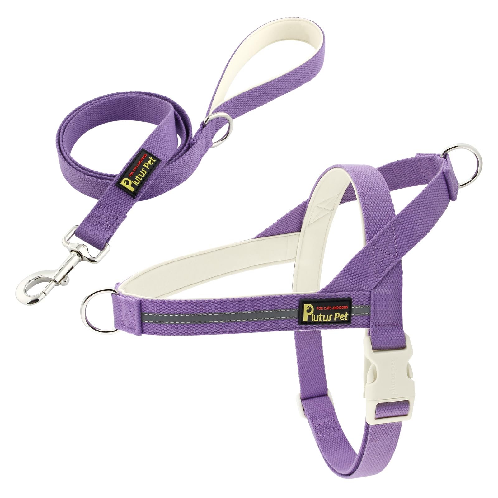 Plutus Pet Cotton Dog Harness and Lead Set, Reflective and Soft Padded, Quick Fit Vest Harness, for Small, Medium and Large Dogs, Medium Purple, XS