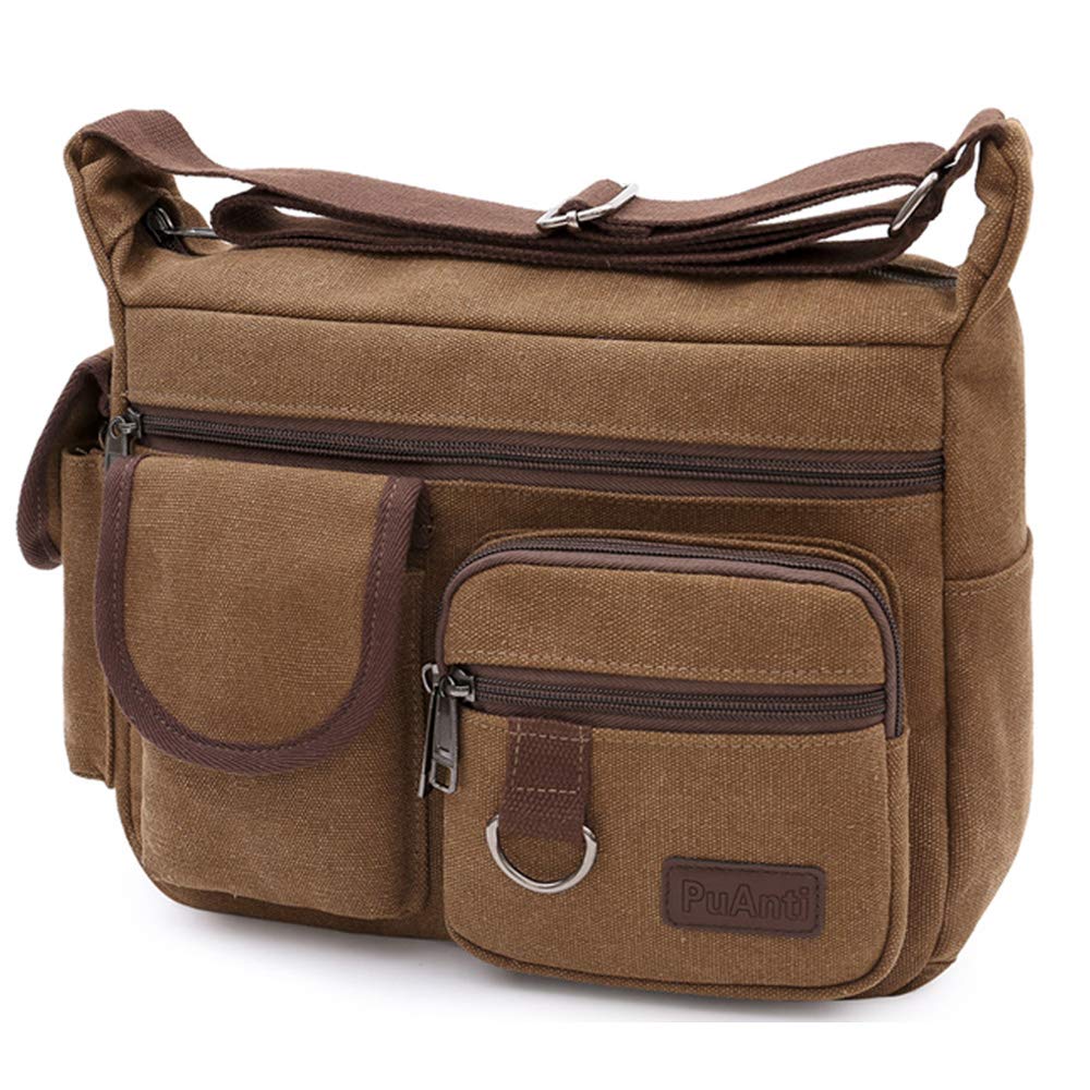 RUVATXBAG Vintage Crossbody Bag Unisex Canvas Messenger Bag Satchel Bag Travel Shoulder Bag Working Bag Bookbag Briefcase for Brown