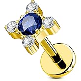 OUFER Helix Piercing Jewelry 18G Blue gradient CZ Flat Back Threadless Labret Lip Piercing, G23 Solid Titanium Forward Helix Earrings, Push Pin Cartilage Tragus Earrings For Women Men