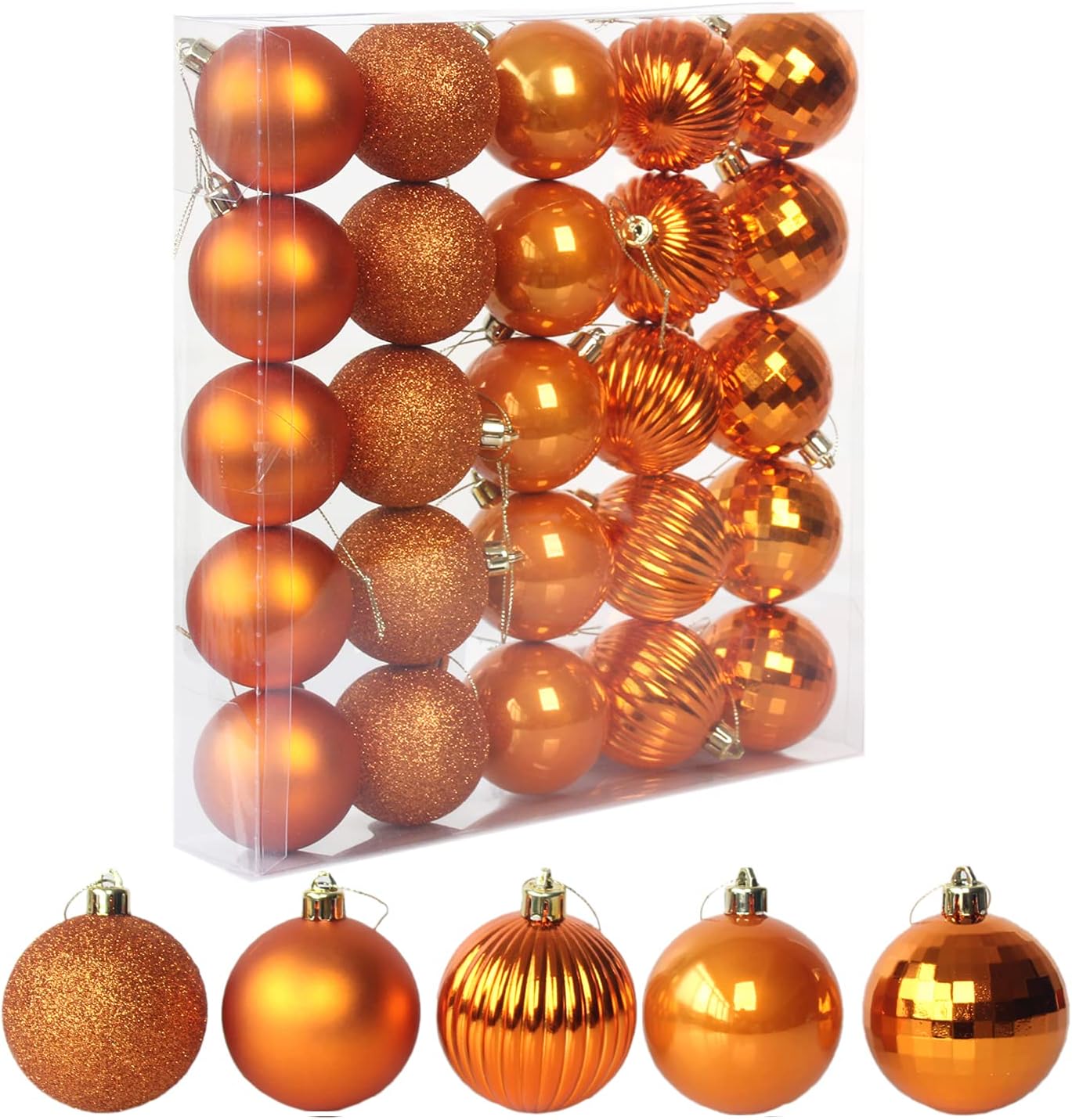Ornaments - Christmas Ball Ornaments, 25 Christmas Tree Decoration Hanging Balls, Christmas Ornaments, Party Decorations, 5 Kinds of 2.36 inch Balls (60 mm Christmas Ornaments) Orange Christmas Balls