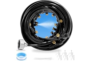 TENDER EPOCH Misters for Outside Patio Water Misting Cooling System,50FT (15M) Misting Line + 15 Mist Nozzles + a Brass Adapter(3/4"),Outdoor Water Mister System for Garden, Greenhouse, Trampoline