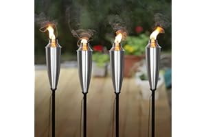 Garden Torch for Outside Set of 4 60 Inch Metal Citronella Oil Lamp Patio Backyard Landscape Lanterns (Satin Silver) by Deco Window
