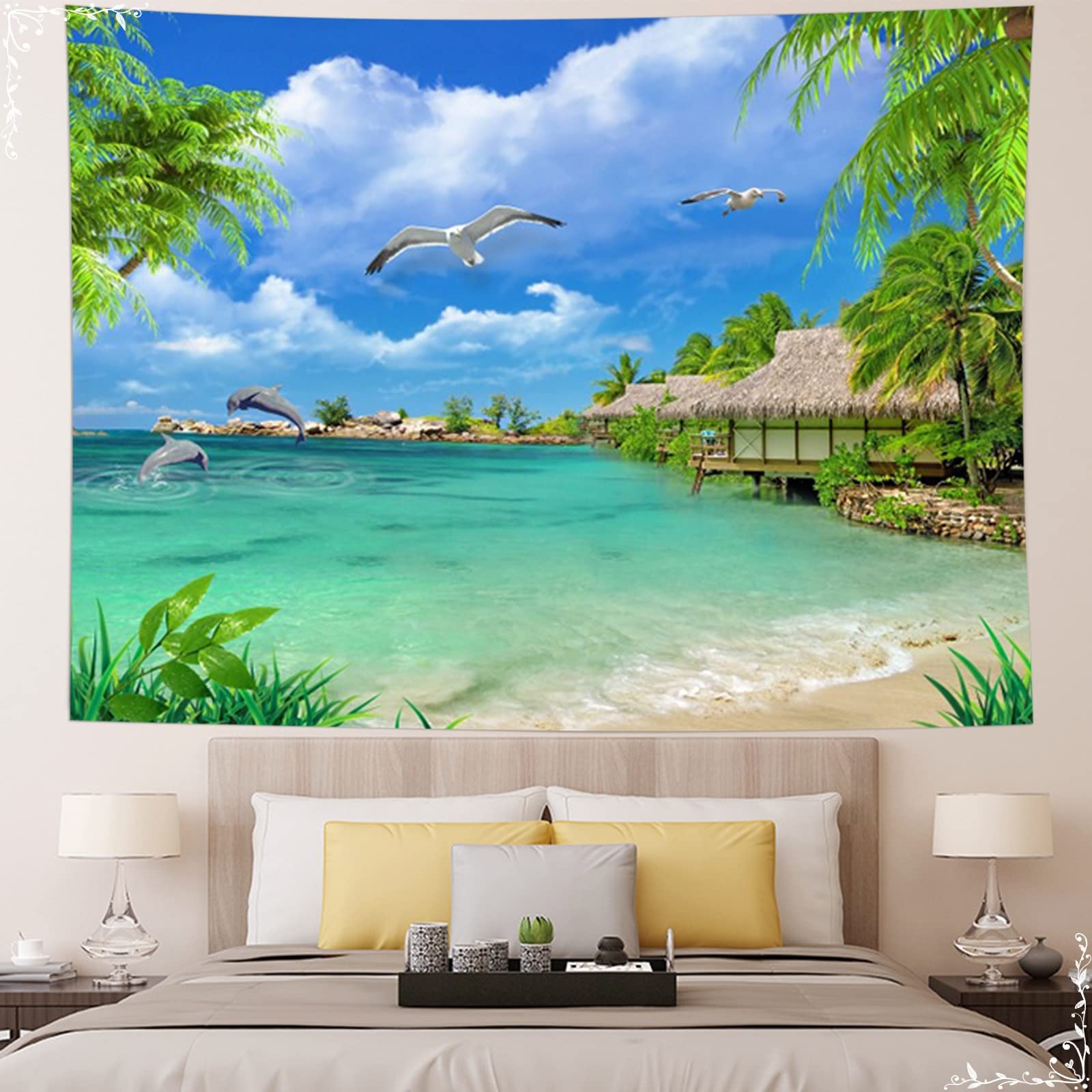 Dsnyu Nature & Beach Wall Hanging Tapestry Cloud Green Blue Aesthetic Wall Fabric For The Bedroom, 200X200Cm