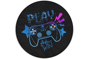 MEAUDIWES Ultra Soft Round Area Rugs Video Gamer Video Game Blue for Bedroom Anti-Slip Nursery Rug Family Room Living Room Carpets Play Mat Easy to Clean