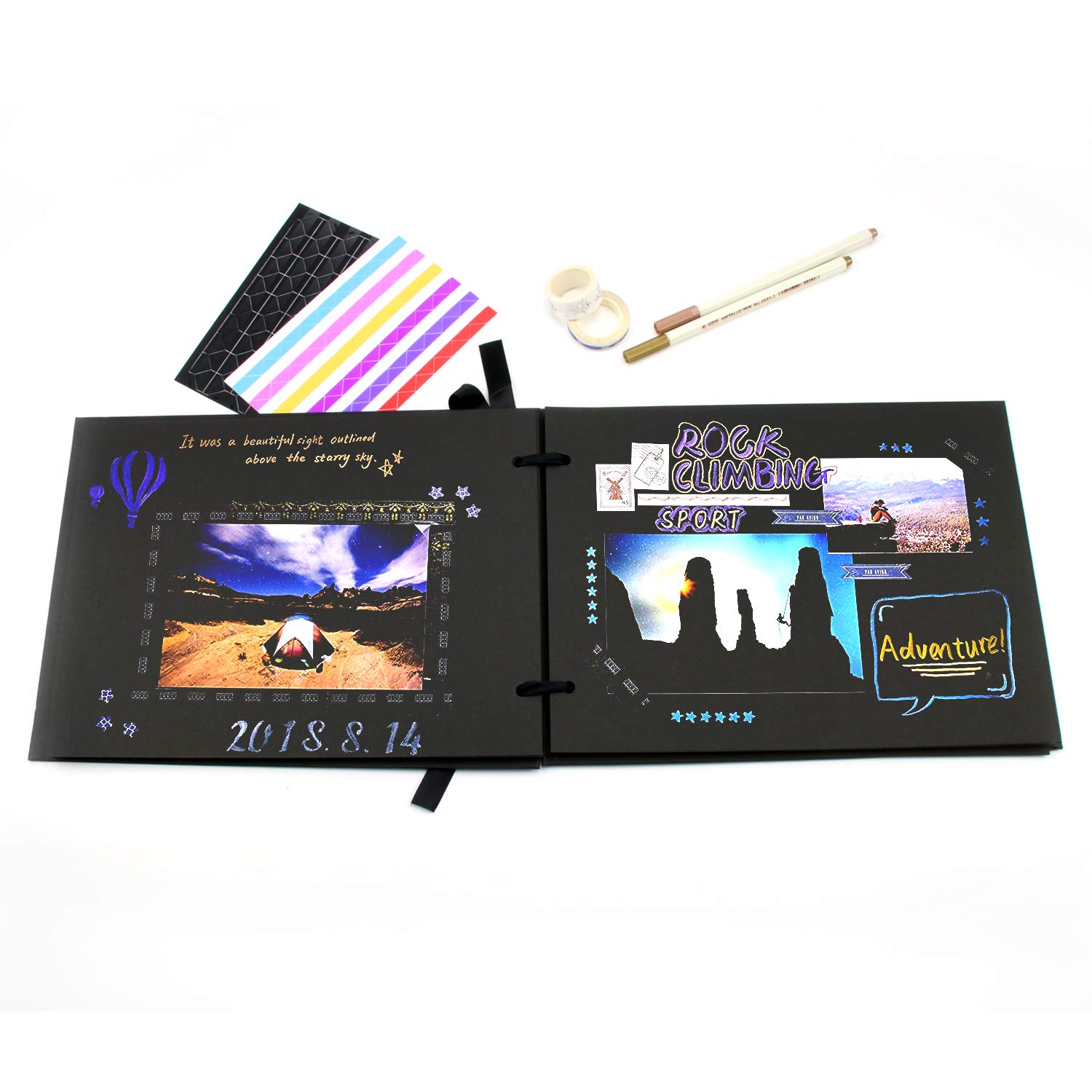 Noir 80 Pages Kraft Diy Adhesif Mariage Livre Dor Idee Cadeau Original Maitresse Decole Femme Homme Pour Valentin De Noel Anniversaire Traditionnel Scrapbook 40 Feuilles Veesun Album Photos Albums Photo