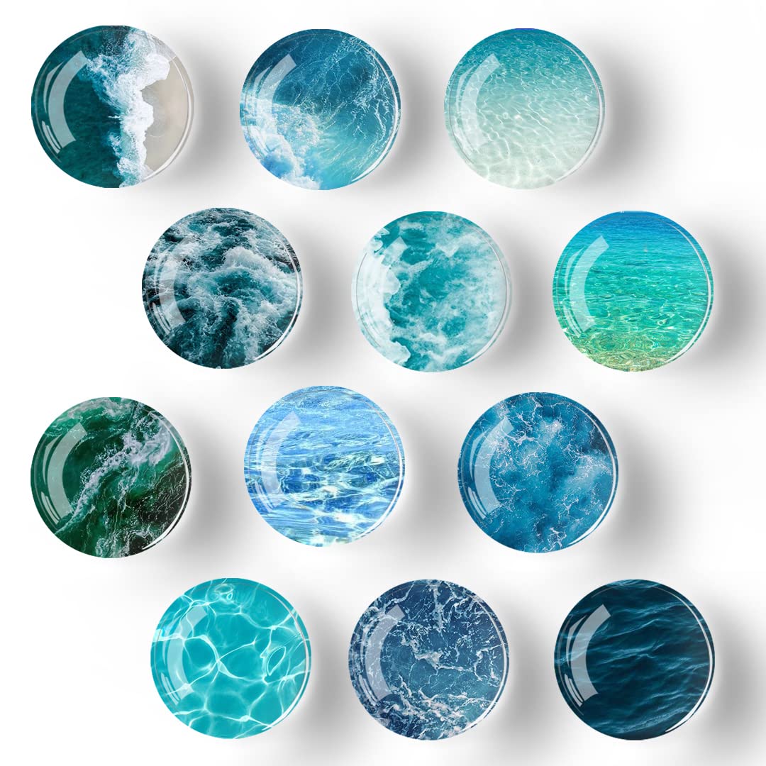 Photo 1 of 12 PCS Glass Strong Refrigerator Magnets, Ocean Pattern Series Whiteboard Magnets for Office Cabinets Round Fridge Stickers Home Kitchen Decor